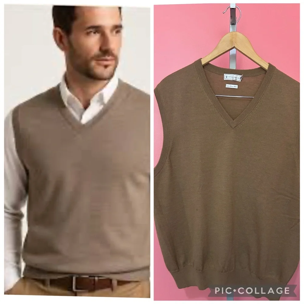 Peter Millar XL 100% Extra Fine Italian Merino Wool Sweater Vest Brown